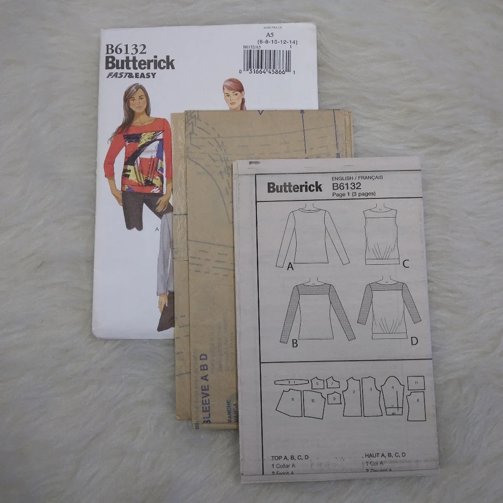 BUTTERICK B6132 SZ 6-14 MISSES Close Fitting Pullover Top In 4 Variations